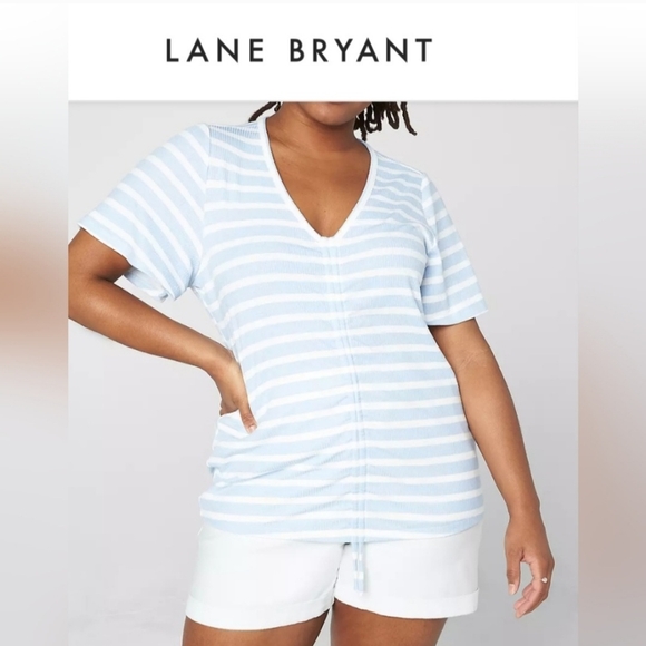 Lane Bryant Blue and White Pullover Drawcord Striped Tee Size 18/20 - Picture 4 of 8